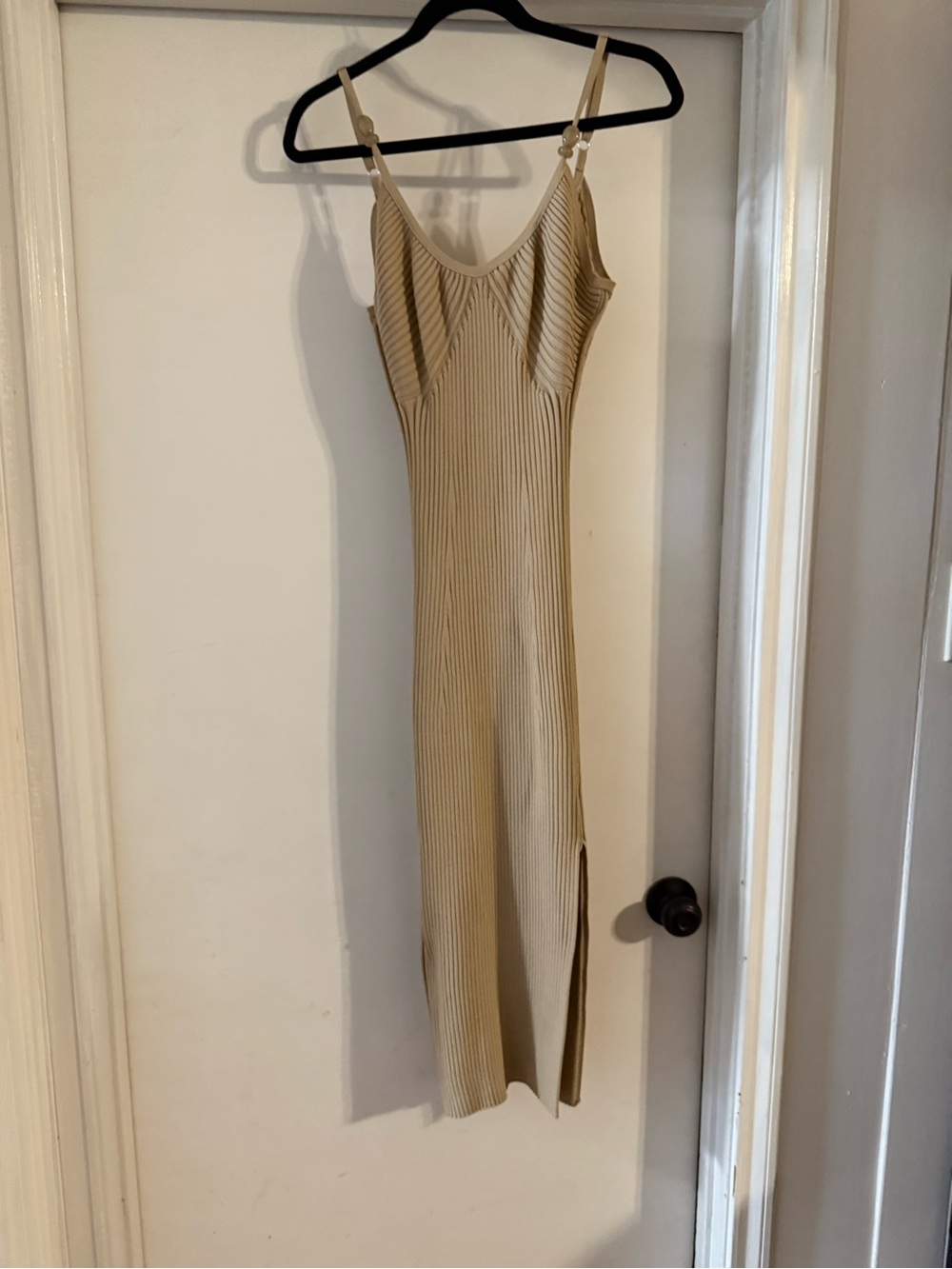 House of Harlow 1960 Neutral Beige Ribbed Midi Slip Dress